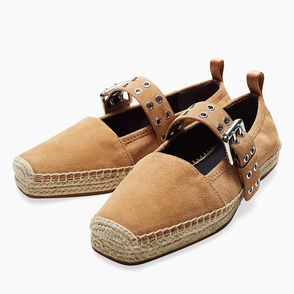 Rag & Bone 36 Anteros Buckle-Detailed Suede Espadrilles in Oak Brown